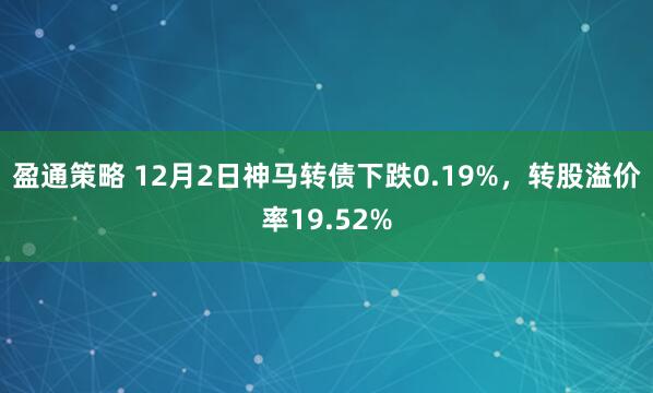 盈通策略 12月2日神马转债下跌0.19%,转股溢价率19.52%