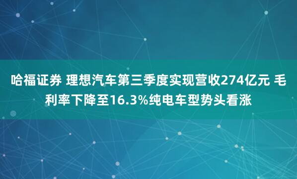 哈福证券 理想汽车第三季度实现营收274亿元 毛利率下降至16.3%纯电车型势头看涨